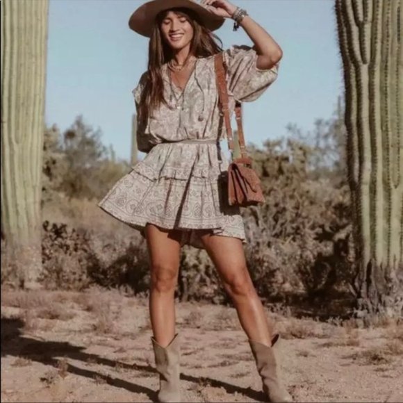 New Boho Print Tunic Cotton Summer Dress Tan - Picture 4 of 15